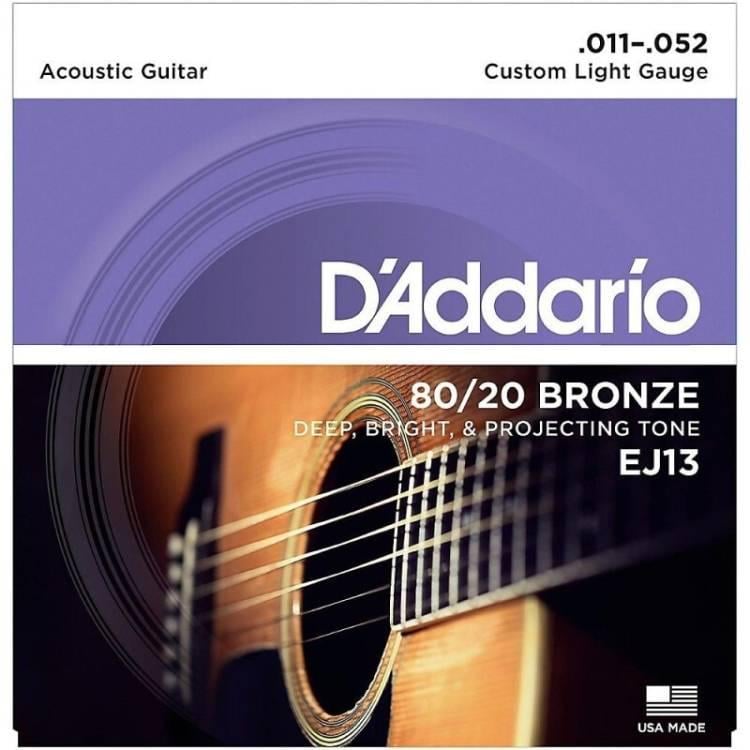 Струны для акустической Гитары D'Addario EJ13 80/20 Bronze Custom Light Acoustic Guitar Strings 11/52 (EJ13)