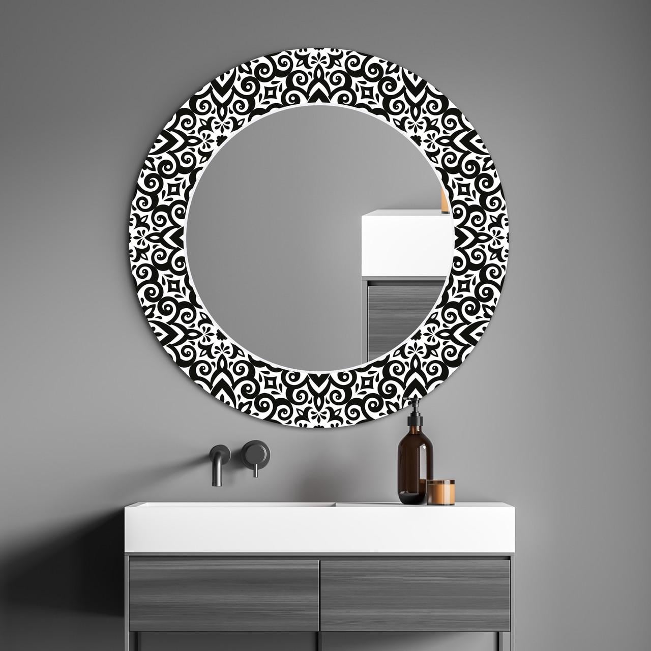 Зеркало на стену NovellaPrint с рисунком орнамента круглое 60 см (2003.2)