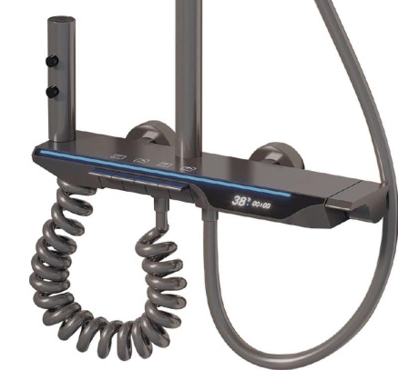 Душова система із змішувачем Zerix PBX-009-J з кнопковим перемикачем з алюмінію та LED-підсвічуванням 4 режими Graphite