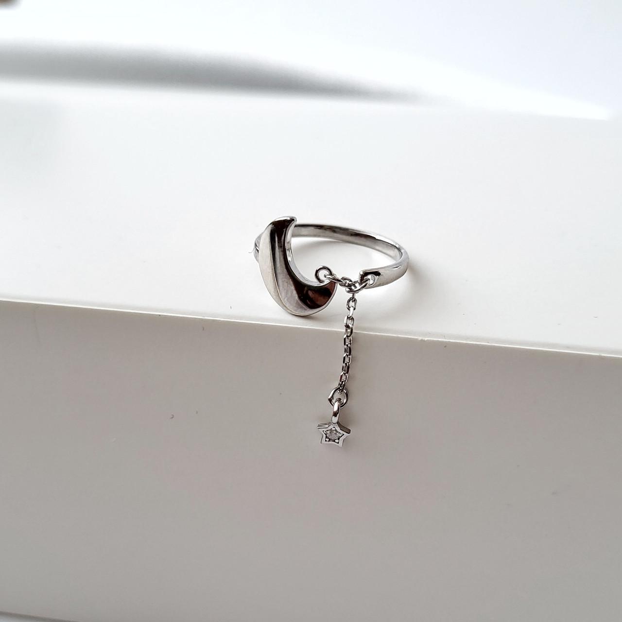 Кольцо серебряное Месяц и Звезда на цепочке р. 17 925 пробы (81749б)