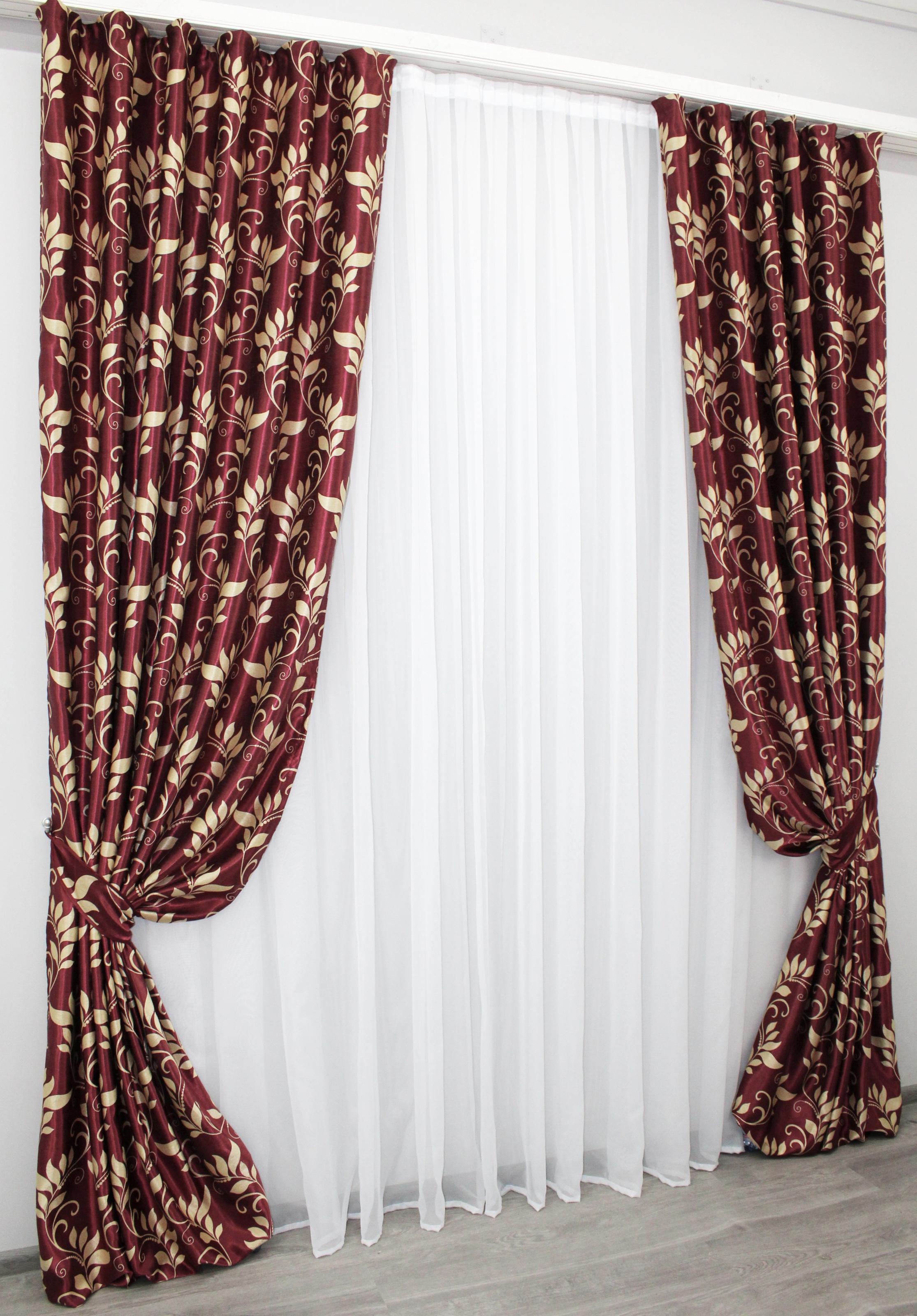 Комплект штор VR-Textil № 937ш 100х280 см 2 шт. Бордовый/Бежевый (31-343)