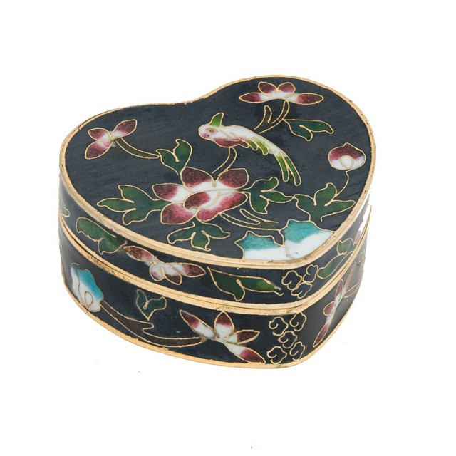 Шкатулка клуазоне Сердце 25х6х55 см Черный (А4547)