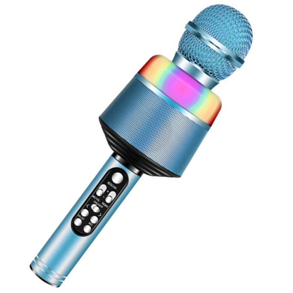 Беспроводной портативный Bluetooth караоке микрофон с диско-подсветкой Q-008 Синий