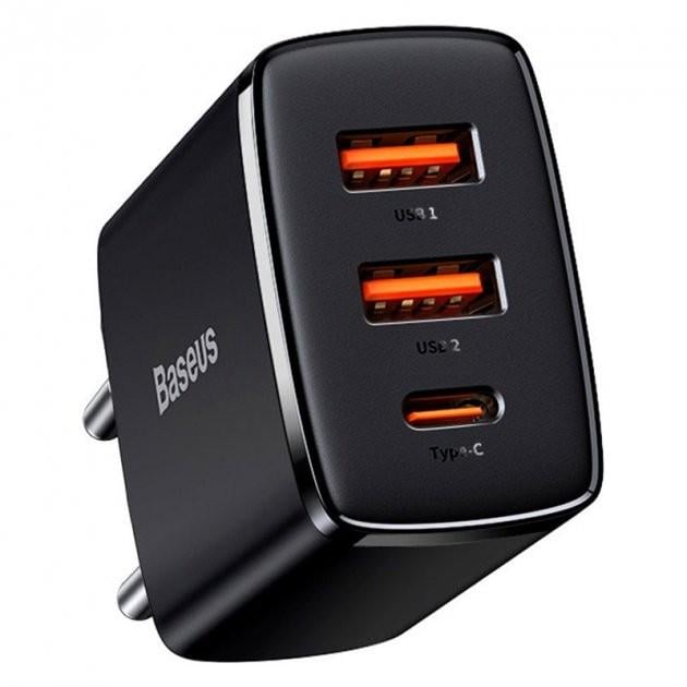 Пристрій зарядний BASEUS Compact Quick Charger 2USB/1Type-C 30 W/3A PD/QC зі швидкою зарядкою Black (CCXJ-E01)