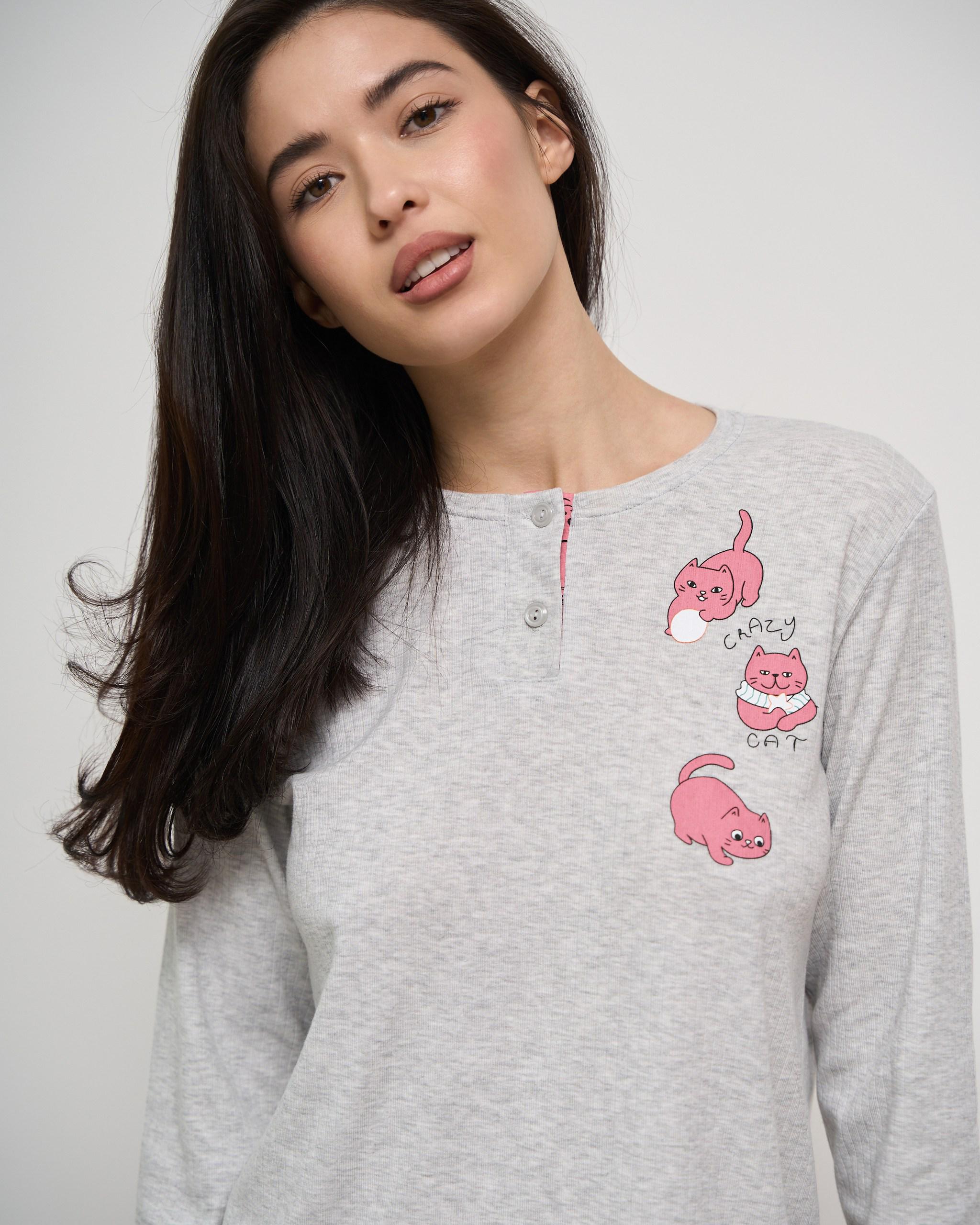 Пижама женская брюки и кофта Котики XL Светло-серый (96726) - фото 2 Пижама женская брюки и кофта Котики XL Светло-серый (96726) - фото 2