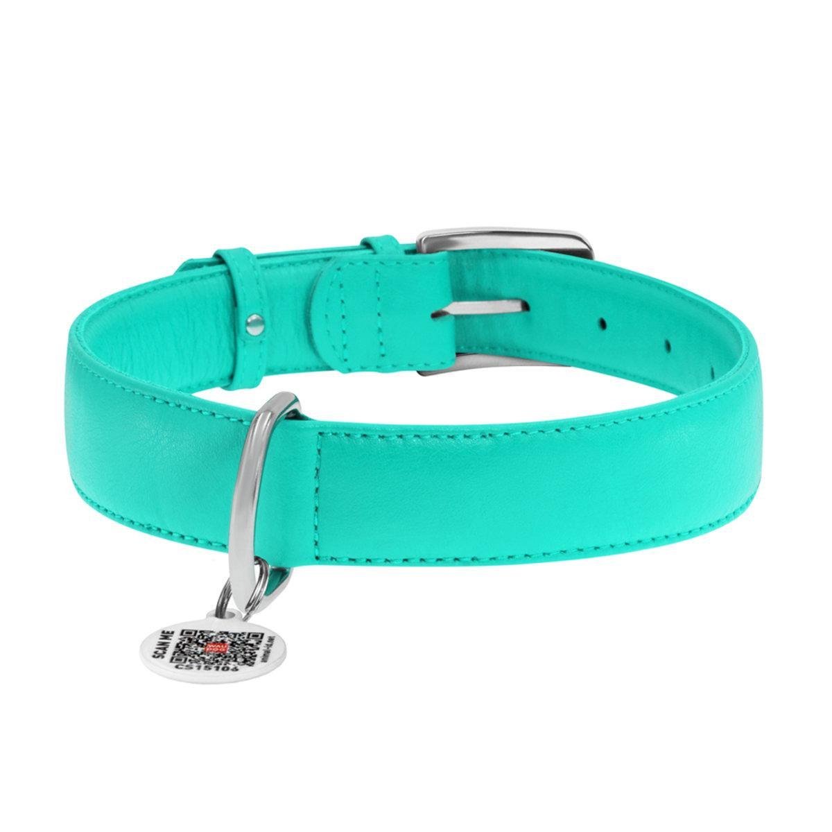 Ошейник для собак кожаный Waudog Glamour с QR паспортом XL 35 мм х 46-60 см Ментоловый (332213 Col)