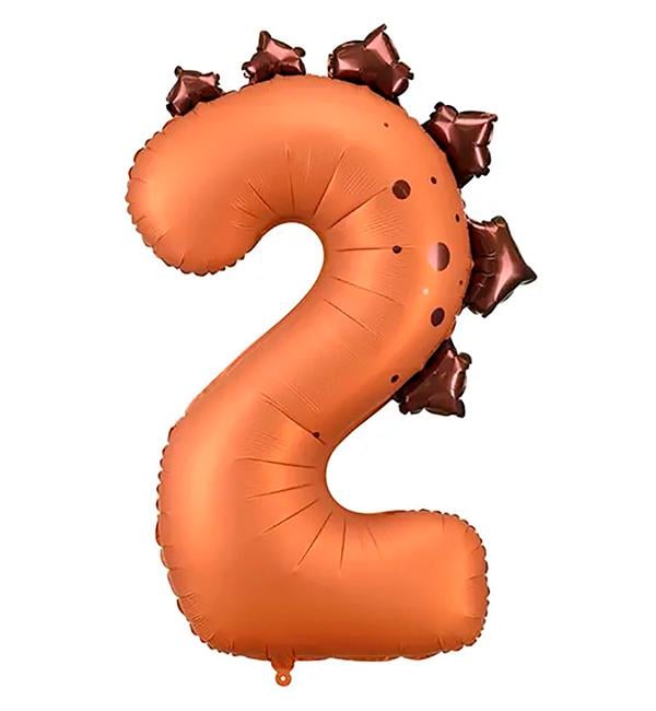 Воздушный шар PartyDeco Цифра 2 Динозаврик 92 см (32178586)