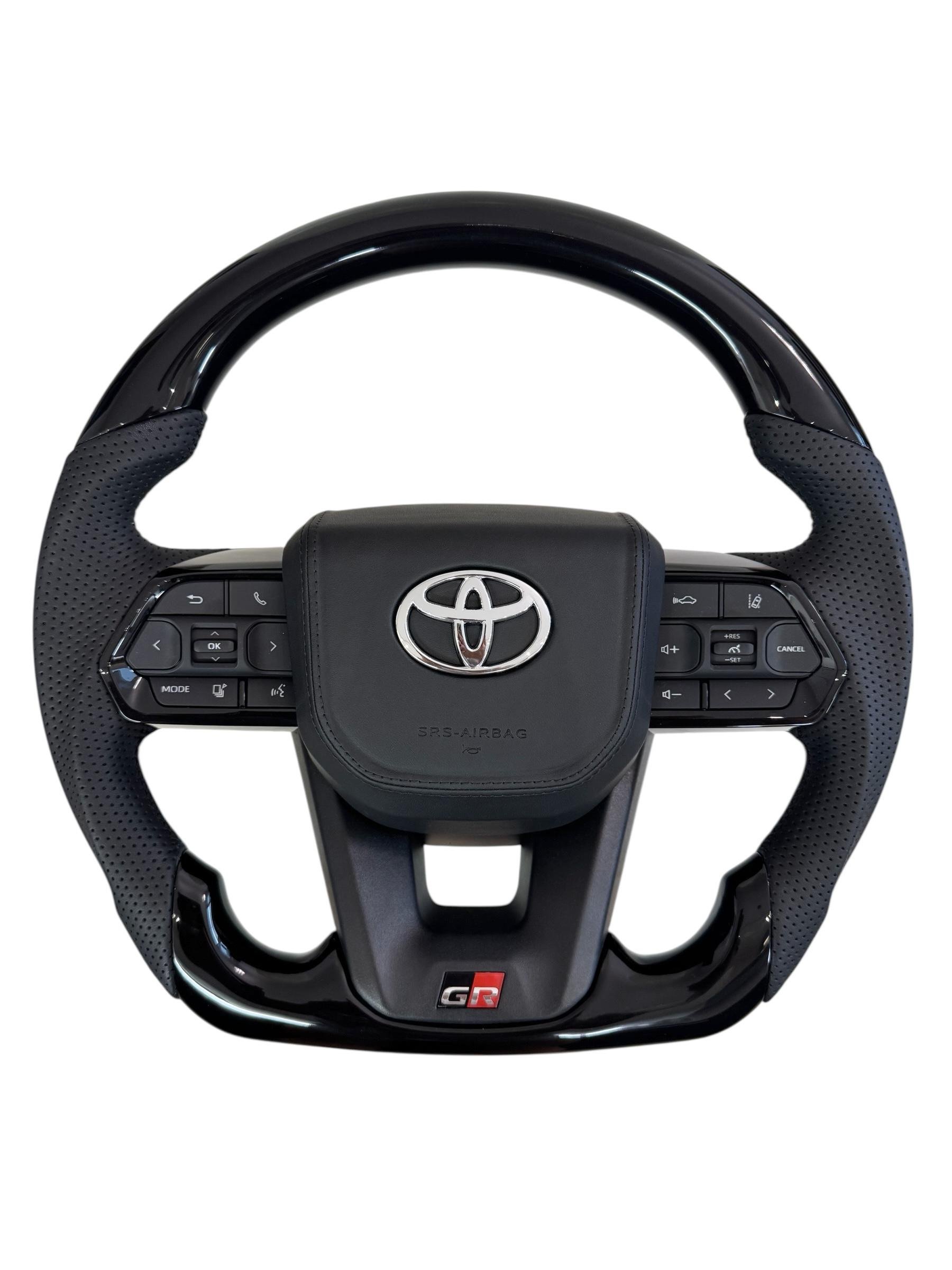 Кермо для Toyota Land Cruiser 200 Prado 150 GR з підігрівом рояльний лак зі скошеним низом зі шкіри Хром (28809139)