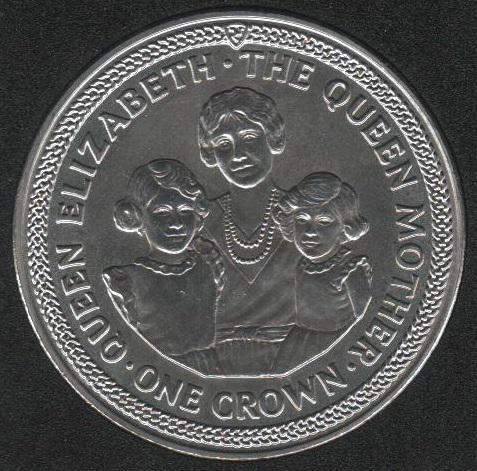 Коллекционная монета Остров Мэн 1 крона 1985 Королева мать UNC Разновидность 2 (KM#220)