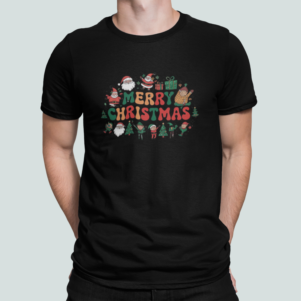 Футболка мужская новогодняя Stedman с принтом "Merry Christmas" Веселый хоровод S Черный (НГ179-1)