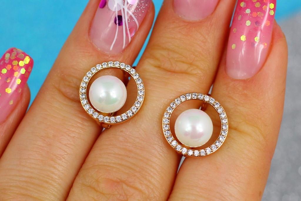 Сережки Xuping Jewelry з перлами в обідку з фіанітів 1,2 см Золотистий (2061870125)