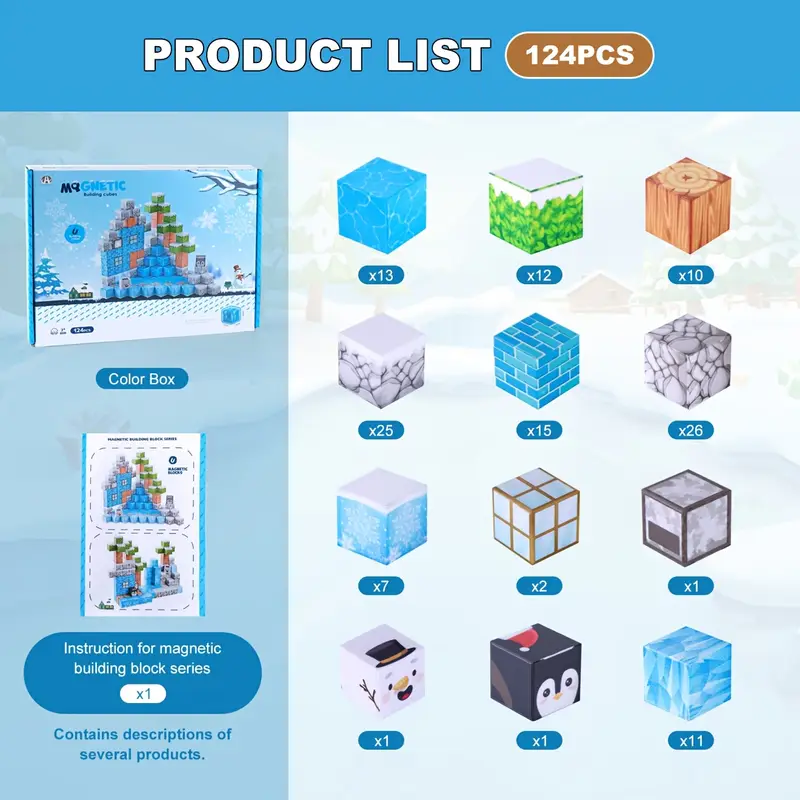 Конструктор магнитный Minecraft Зимний на магнитах 124 шт. (2742132329) - фото 2 Конструктор магнитный Minecraft Зимний на магнитах 124 шт. (2742132329) - фото 2