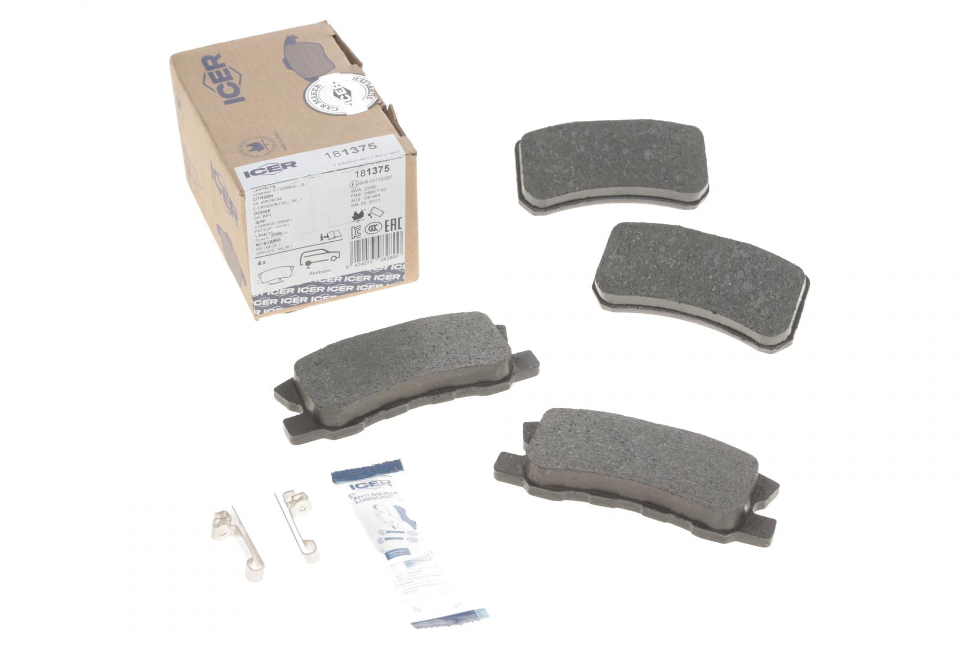 Колодки тормозные задние ICER Citroen C4/Peugeot 4008 12-/Dodge/Jeep/Mitsubishi Outlander 06-/Pajero 91 (181375)