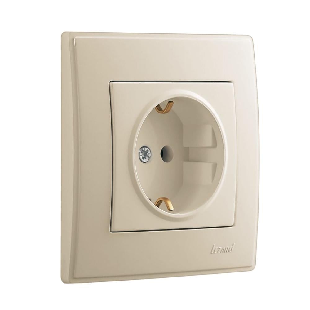 Розетка Lezard Lesya 1-я с заземлением Кремовый