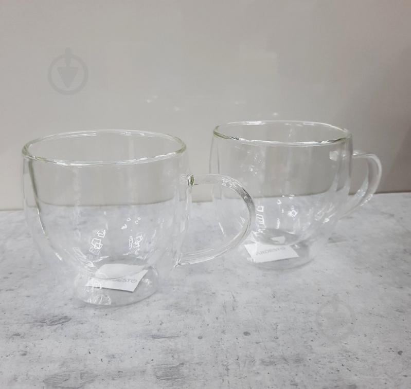 Набір чашок з ручками Ardesto з подвійними стінками 250 мл h-8,2 см 2 шт. боросилікатне скло AR2625GH