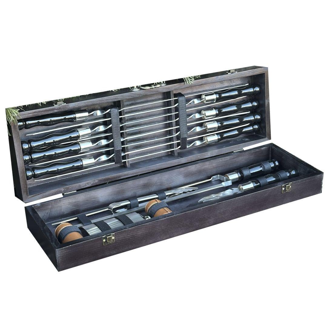 Подарунковий набір шампурів Mzavod Мисливець у дерев'яному кейсі 22 предмети Чорний (147-17-1190610000053)