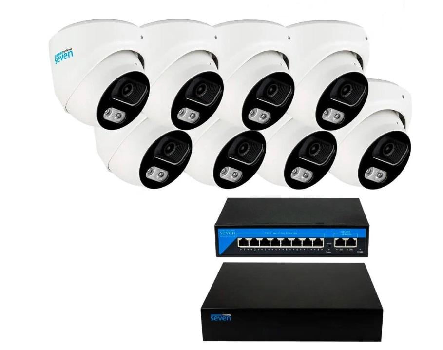 Комплект видеонаблюдения SEVEN IP-7212W8-2MP на 8 купольных 2 Мп IP-камер