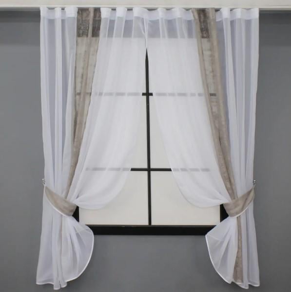 Комплект штор на кухню 340х170 см Белый/Какао (113к) - фото 1 Комплект штор на кухню 340х170 см Белый/Какао (113к) - фото 1