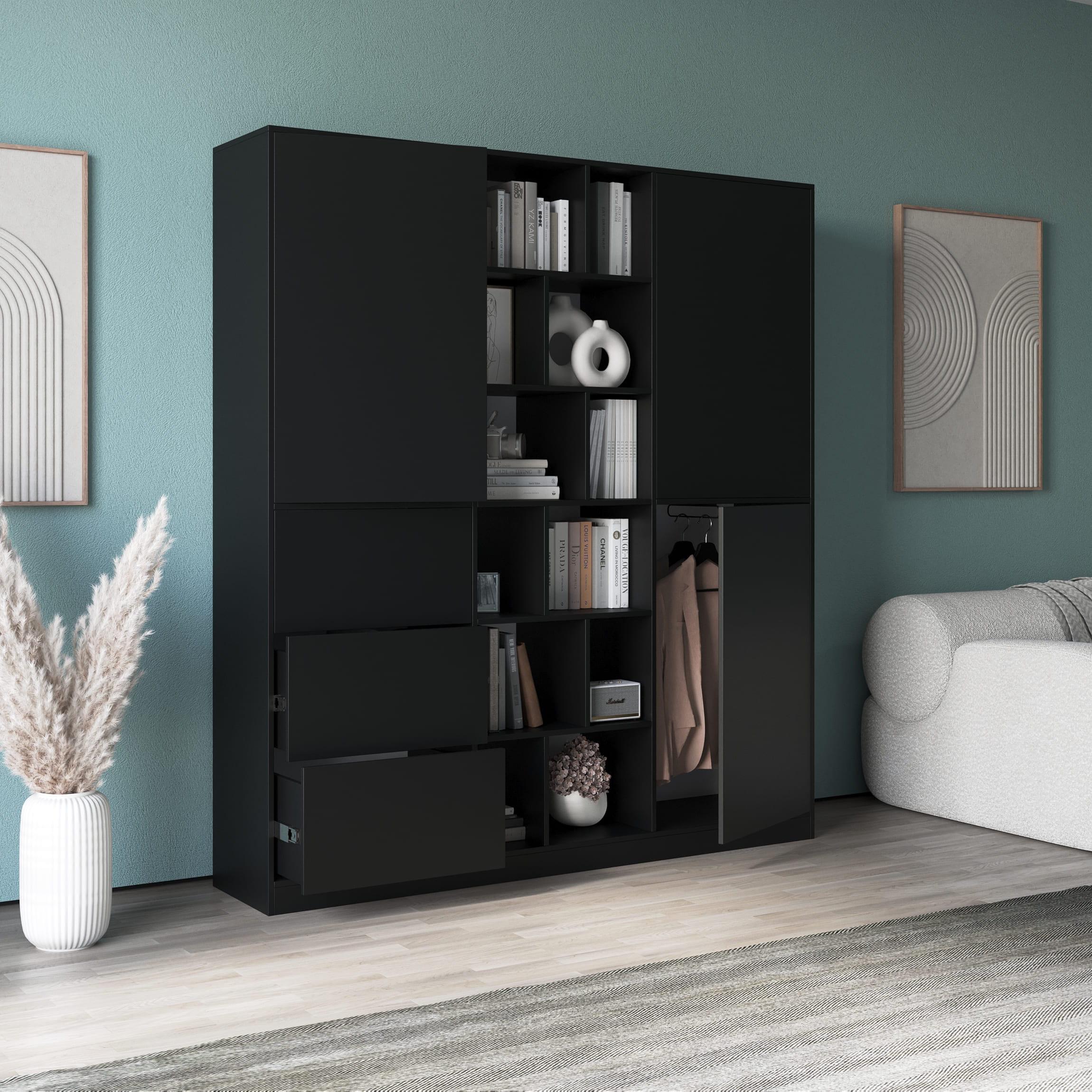 Шкаф распашной с полочками и ящиками Черный (380450)