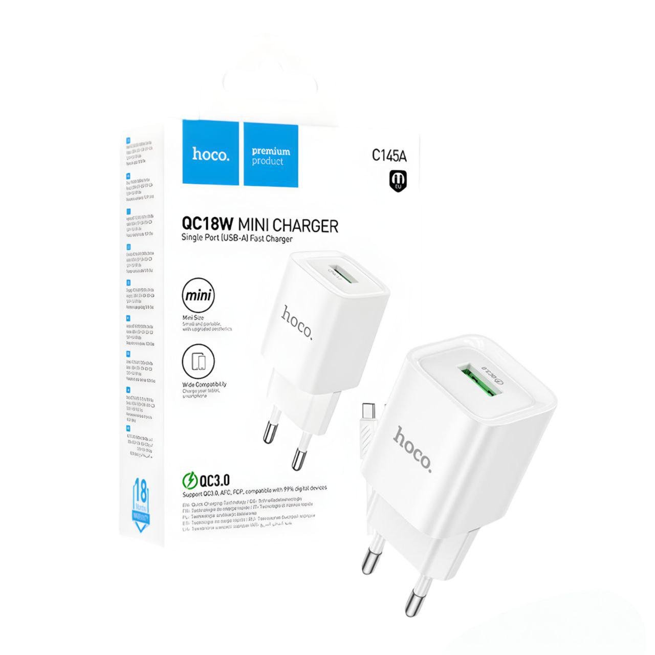 Зарядний пристрій Hoco C145A Type-C із 1 USB портом швидка зарядка Білий