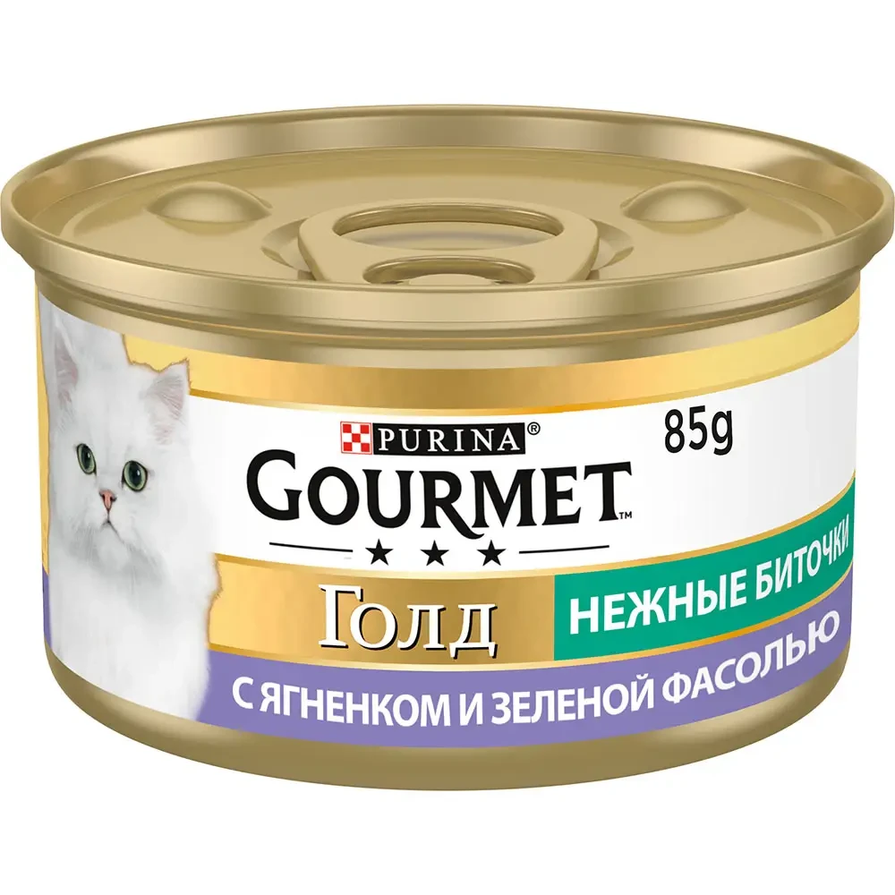 Вологий корм Gourmet Gold Ніжні биточки для котів ягня і зелена квасоля 85 г (7613035442276)