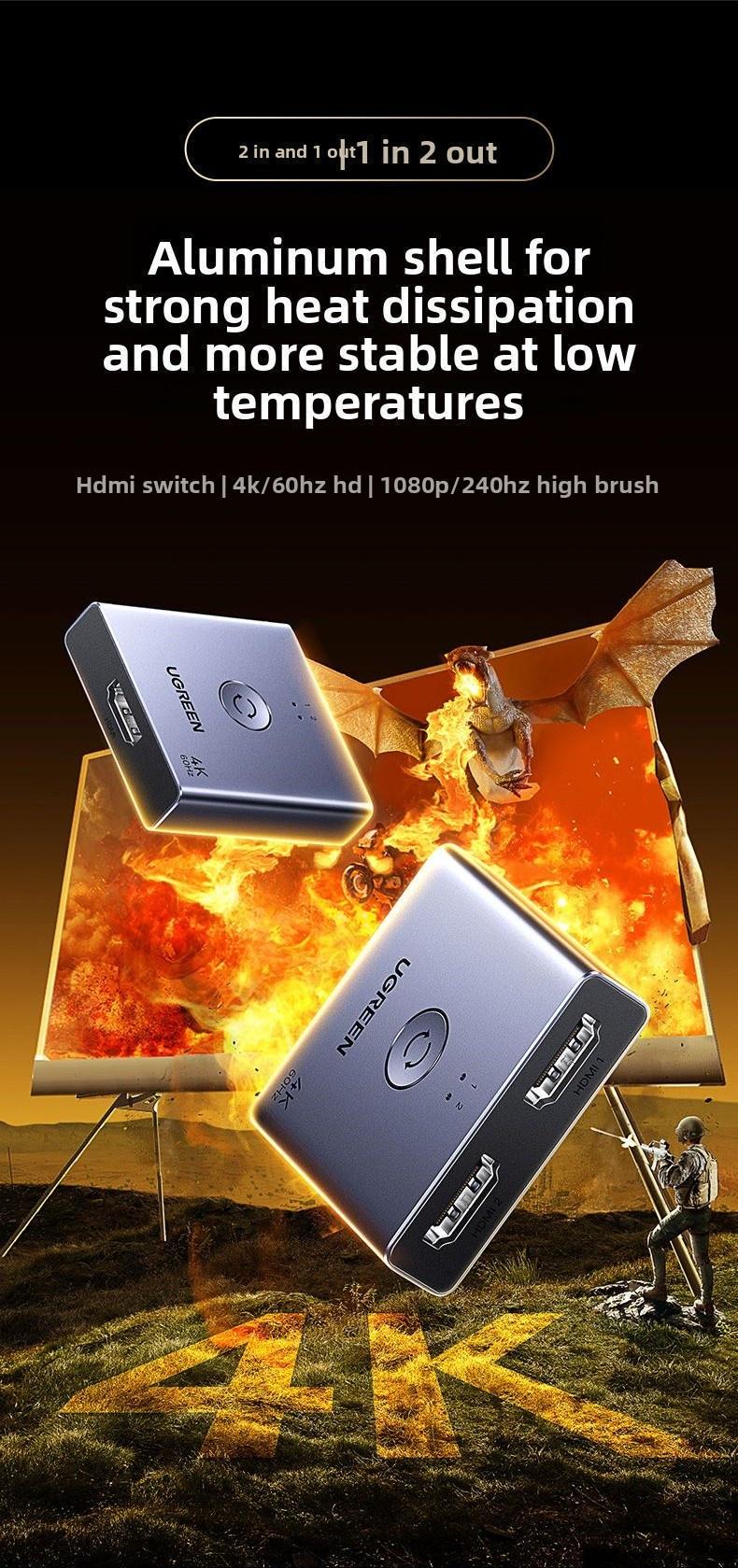 Перемикач HDMI Ugreen HDMI 2.0 4K Темно-сірий (55006) - фото 2