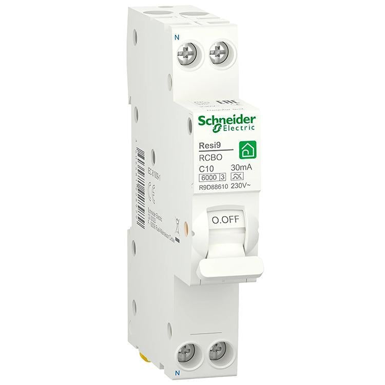 Автомат дифференциальный Schneider Electric Resi9 RCBO 10A C 1P+N 30mA А 6kA (R9D88610)