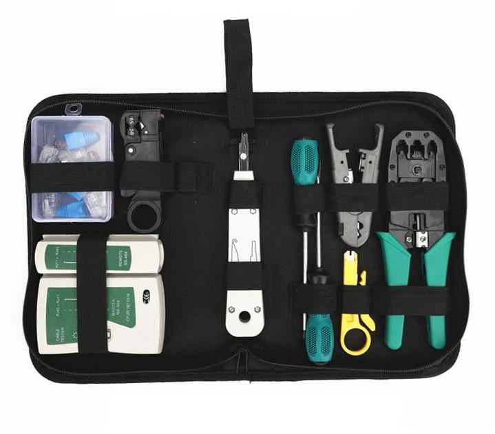 Набор сетевика в чехле 19в1 для монтажа прокладки и обслуживания сети 9 инструментов Набор сетевика в чехле 19в1 для монтажа прокладки и обслуживания сети 9 инструментов