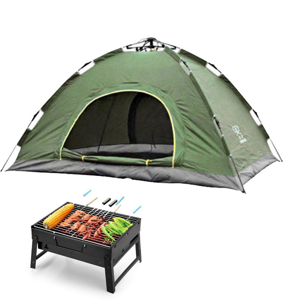 Комплект палатка двухместная автоматическая + мангал раскладной Зеленый