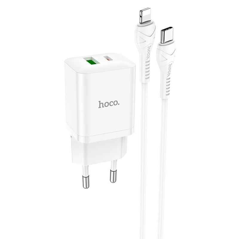 Зарядний пристрій мережевий з кабелем HOCO N28 Founder PD20W+QC3.0 charger set C to iP White (6931474783530)