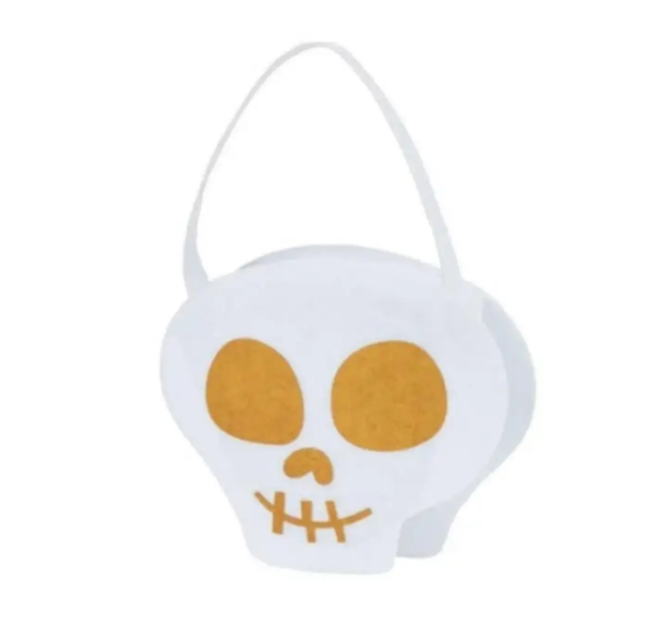 Сумка для конфет на Хэллоуин Череп 15x16 см Бело-золотистый (688611)