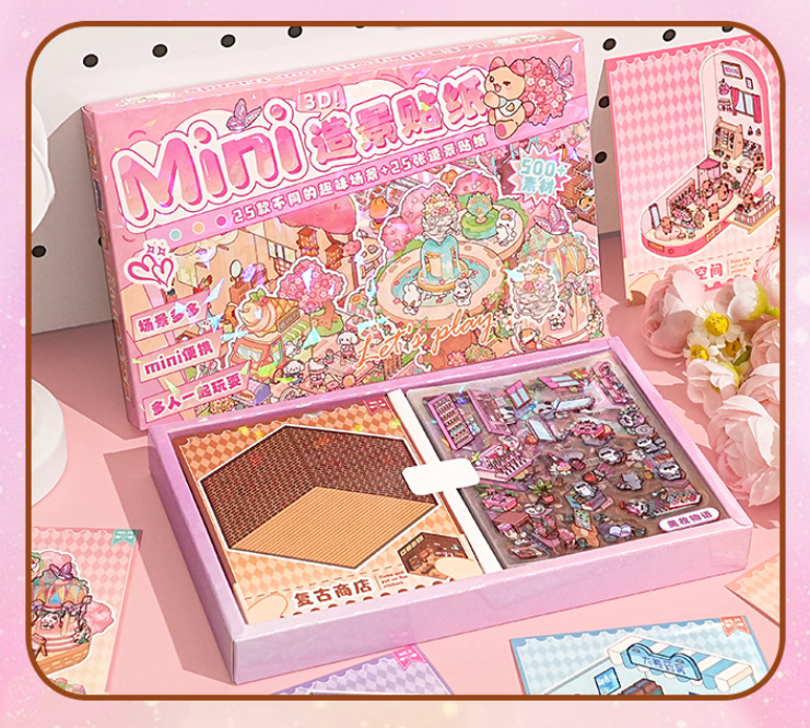 Набор 3D комнат с наклейками Mini Room Play 25 сцен/25 листов Розовый (29165330) - фото 4