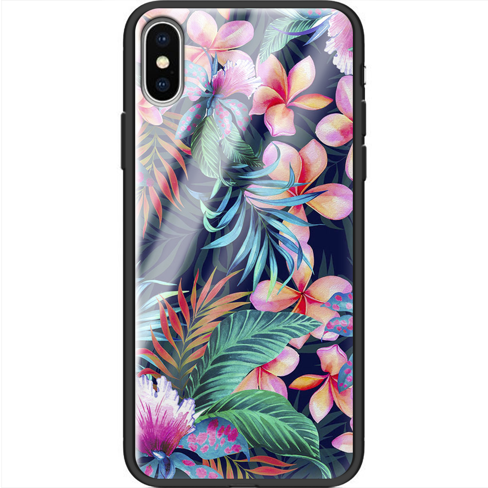 Чохол Boxface iPhone XS flowers in the tropics Чорний силікон зі склом (35413-up1971-38330)