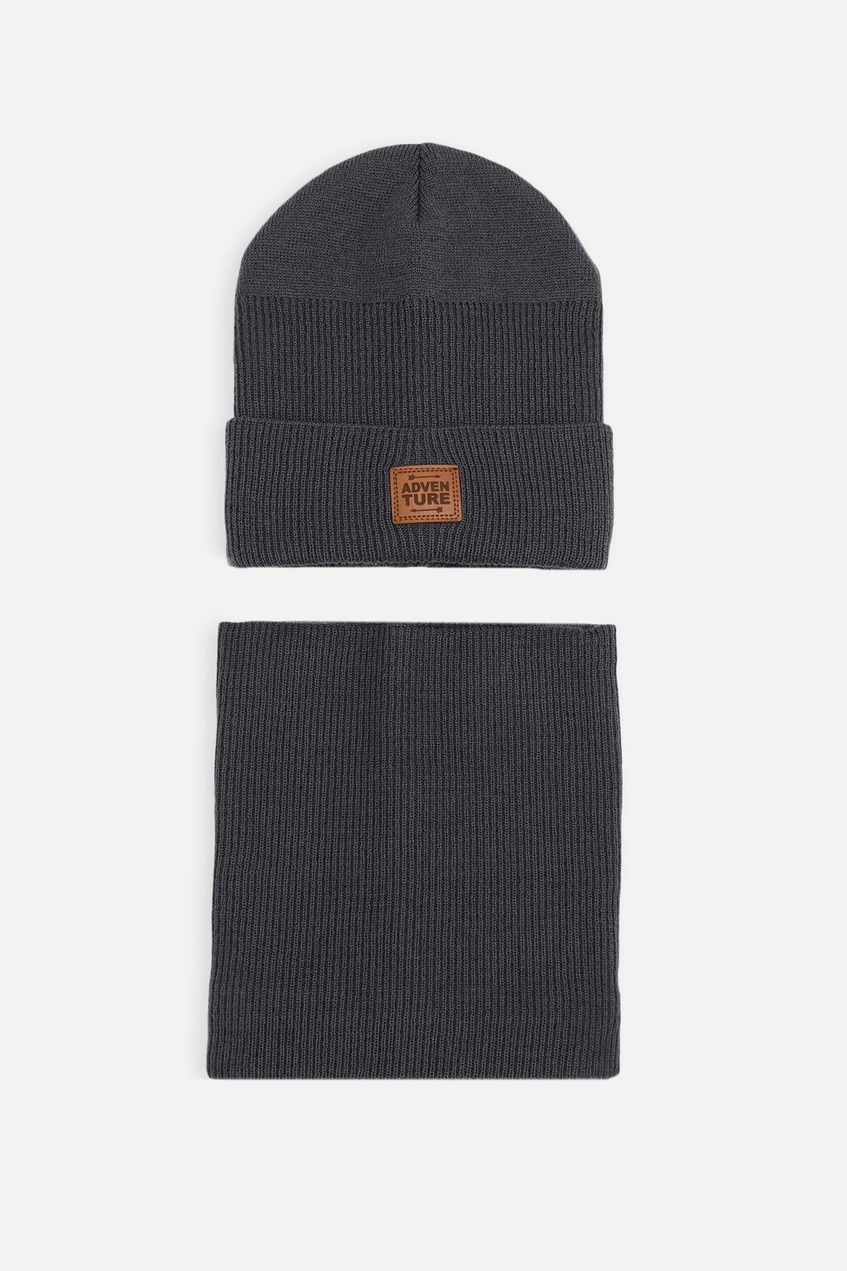 Комплект шапка и шарф для мальчика 54-56 см Темно-серый (24100020)