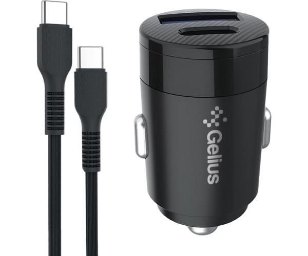 Зарядний пристрій автомобільний Gelius Pro Inch Twix GP-CC010C USB QC3.0 Type-C PD cable Type-C to Type-C 30W Black