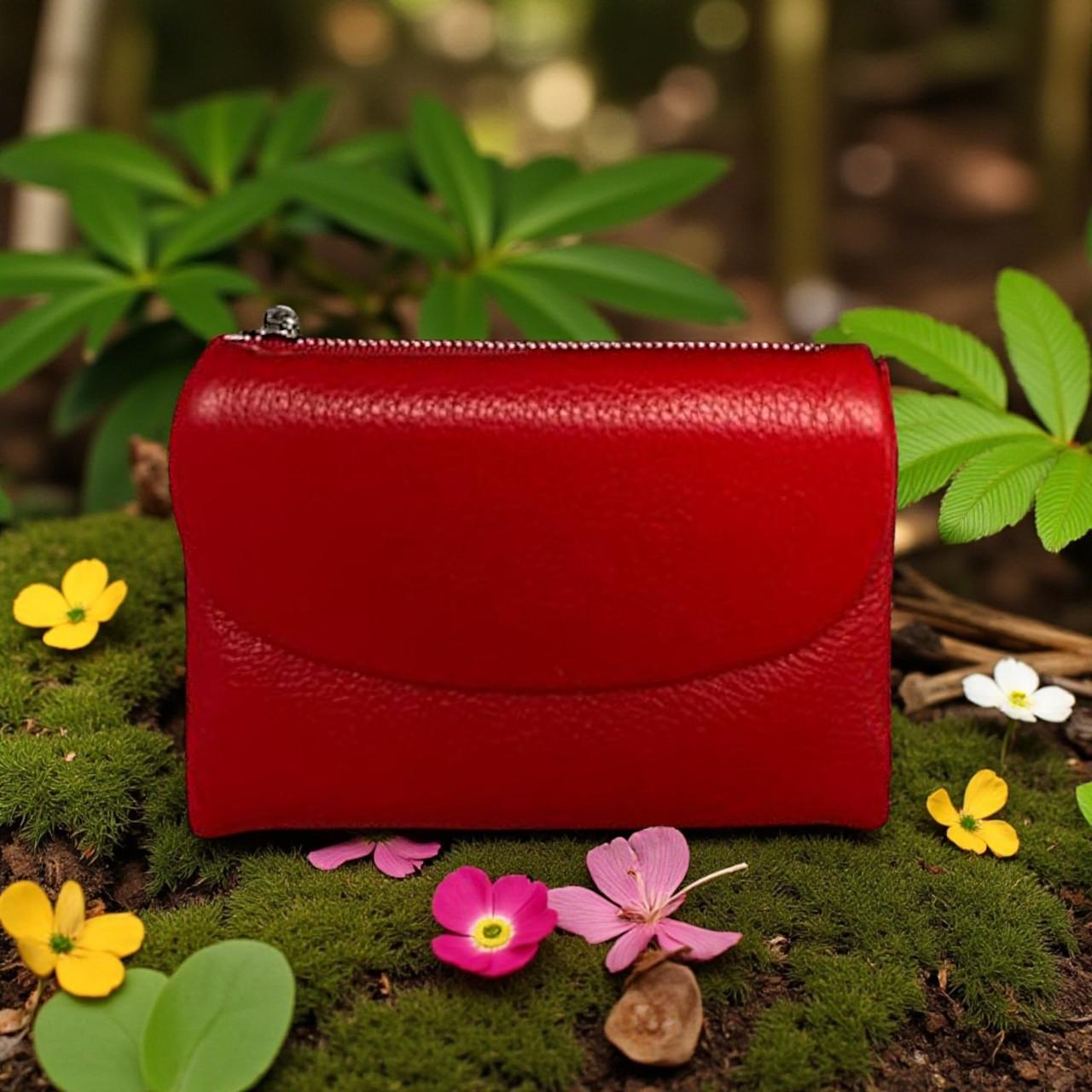 Кошелек кожаный женский маленький на магните натуральная кожа Красный