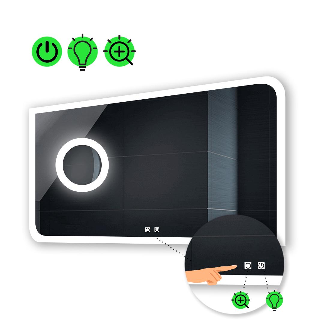 LED-зеркало 100x70 см с двумя сенсорами/линзой и подсветкой Kruka (Krukag146)