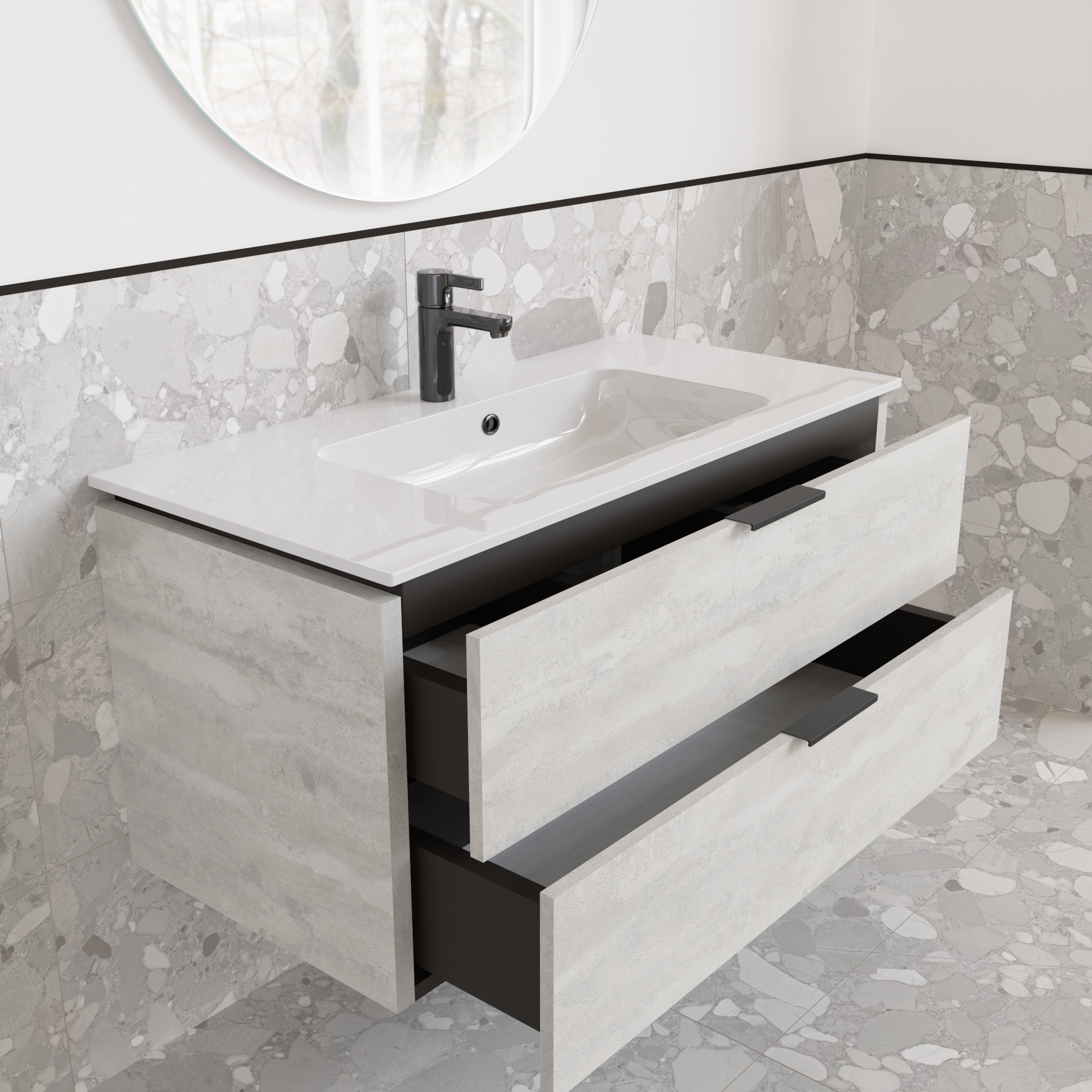 Тумба підвісна з раковиною MVK Vostok Icon 100 В2 1000х450х530 мм Бетонний камінь (p2100bt) - фото 3 Тумба підвісна з раковиною MVK Vostok Icon 100 В2 1000х450х530 мм Бетонний камінь (p2100bt) - фото 3