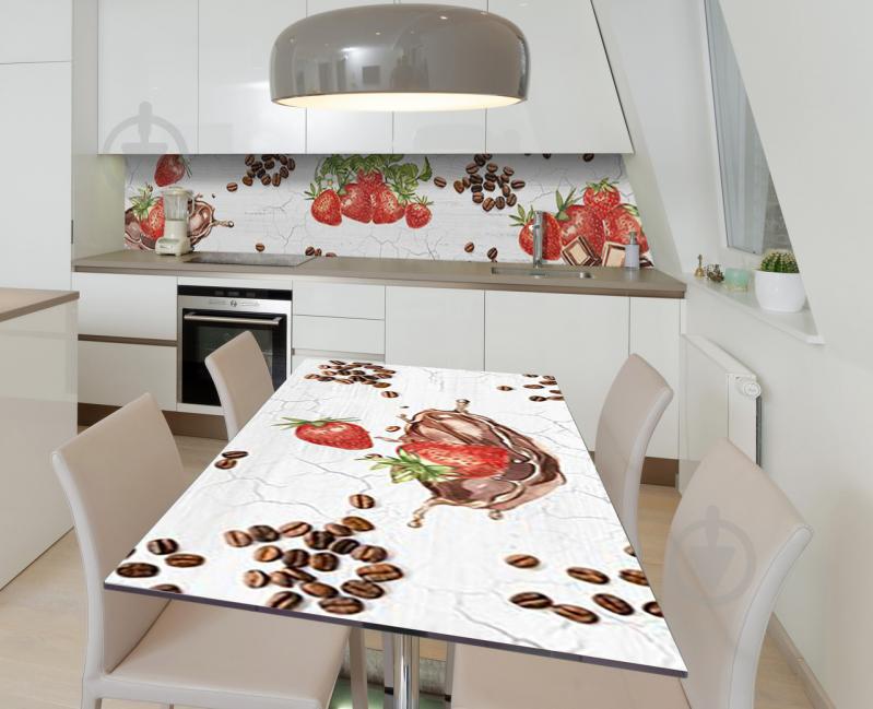 Наклейка 3Д виниловая на стол Zatarga «Клубника в кофейном шоко» 650х1200 мм для домов, квартир, столов, Наклейка 3Д виниловая на стол Zatarga «Клубника в кофейном шоко» 650х1200 мм для домов, квартир, столов,