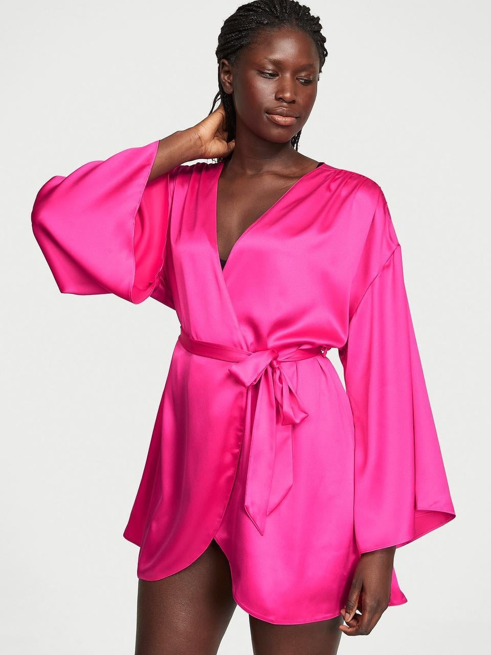 Халат сатіновий Victoria's Secret Satin Short Robe Hot XL/XXL Pink (7040151973QDE)