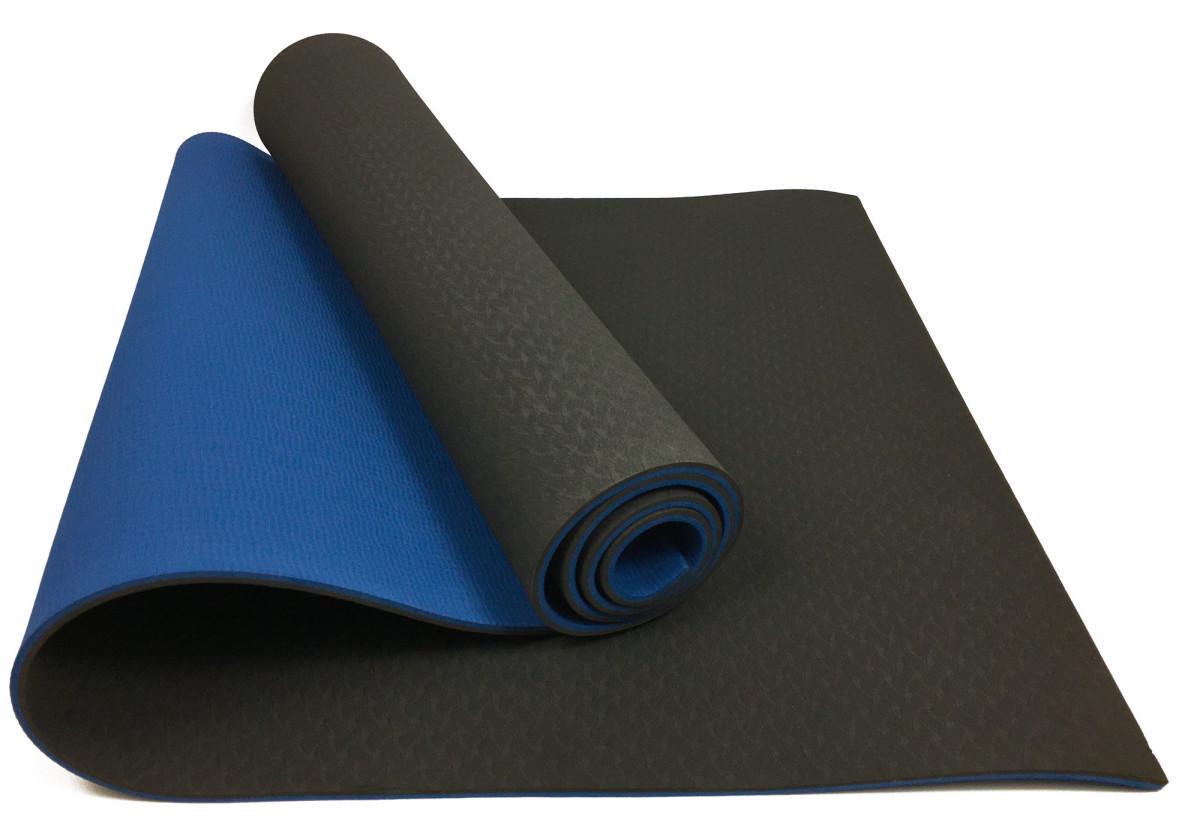 Коврик для йоги и фитнеса EasyFit TPE/TC двухслойный 6 мм Черный/Синий (EF-1924-B/Bl)