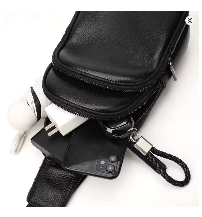Чоловіча сумка-слінг Lorian з відділеннями на блискавці з натуральної шкіри Чорний (LR 259122-black) - фото 7 Чоловіча сумка-слінг Lorian з відділеннями на блискавці з натуральної шкіри Чорний (LR 259122-black) - фото 7