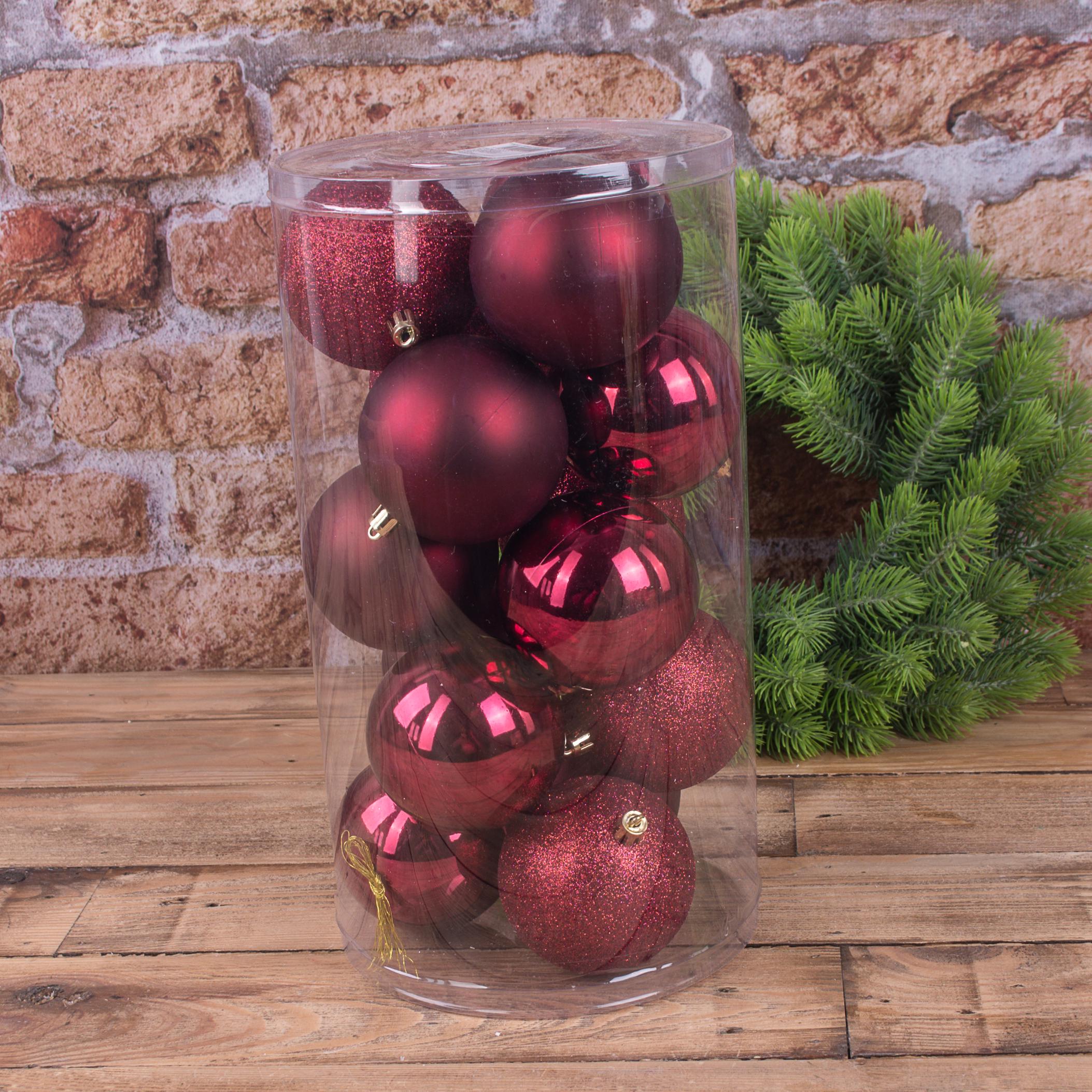 Шары елочные 8 см 15 шт. Бордовый (1092-12)