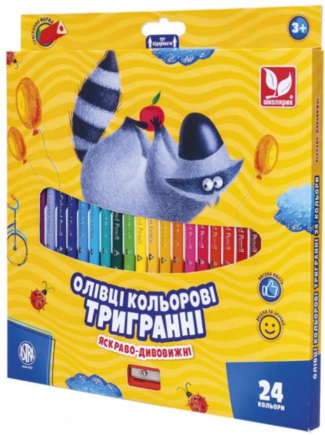 Карандаши цветные трехгранные Школьник 24 цвета с чинкой