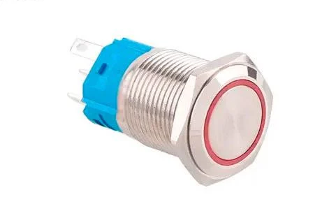 Кнопка фиксирующая 22F-11EZ 22 мм с подсветкой красного LED 12-24V 5pin (4211)
