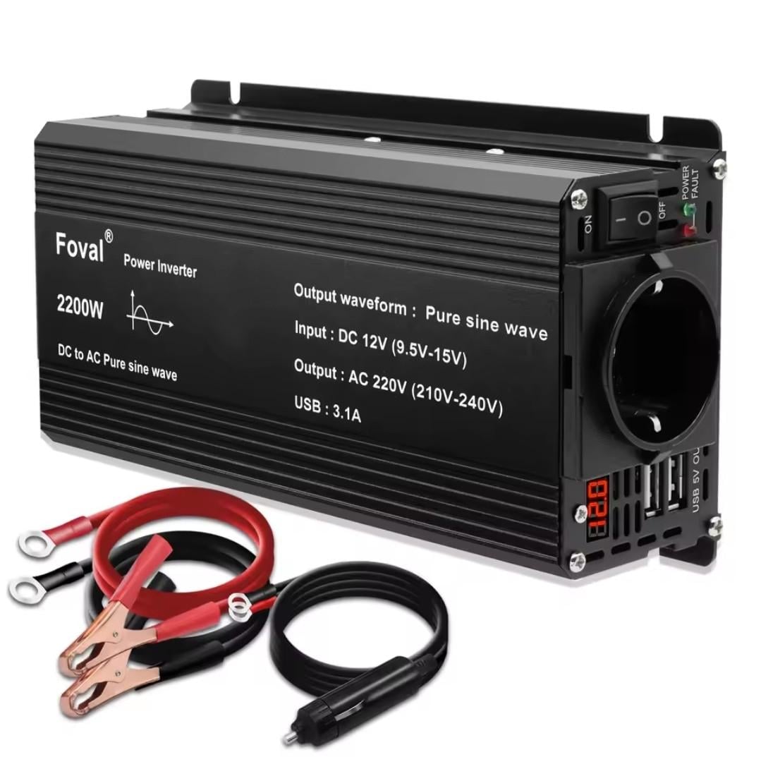 Преобразователь напряжения с 12 до 220 Вт Foval на 1100w/2200w с чистым синусом (2944393185)