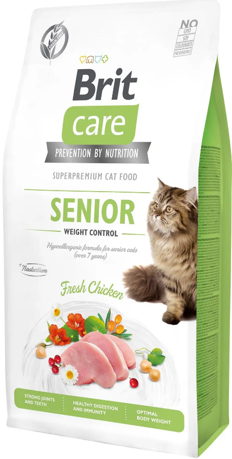 Беззерновой корм для летних кошек с лишним весом Brit Care Cat GF Senior Weight Control с курицей 7 кг (1789931614)