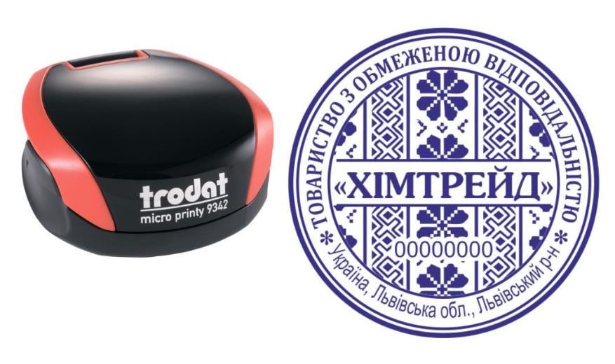 Печать ТОВ на карманном оснащении Trodat Micro Printy 9342 d 42 мм Красный (ООО13/9342/R)