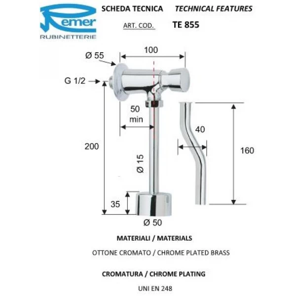 Кран пневматичний Remer для зливу пісуару (TE855) - фото 2