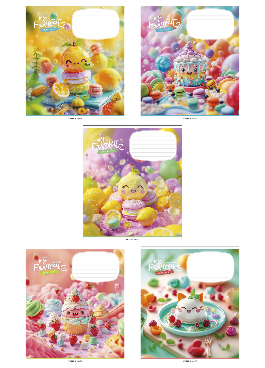 Зошити учнівські Школярик Favorite desserts у клітинку 12 арк. 5 шт. (3454 4820006473198) - фото 1 Зошити учнівські Школярик Favorite desserts у клітинку 12 арк. 5 шт. (3454 4820006473198) - фото 1